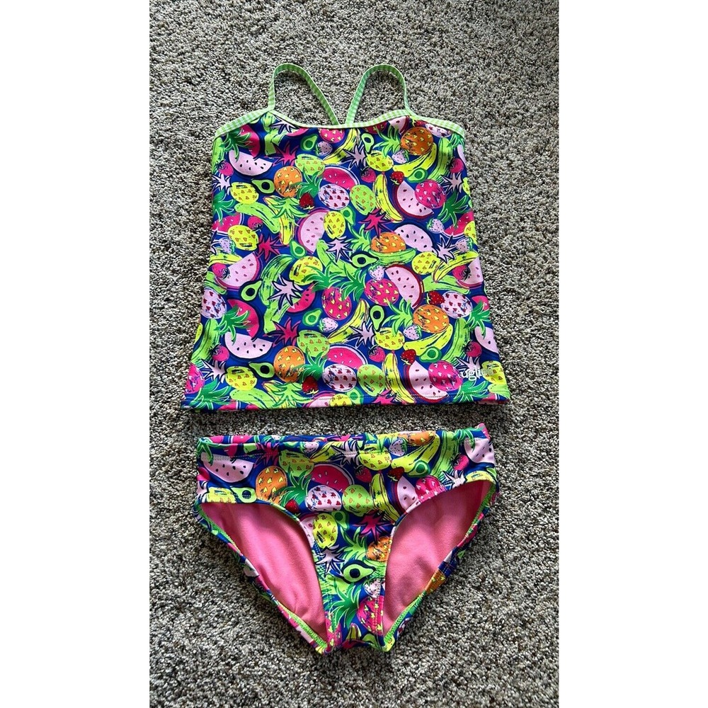 Dolfin Uglies Girls 14 SWIM SUIT 2-pc Tankini Bikini BATHING SUIT FRUIT EUC D24